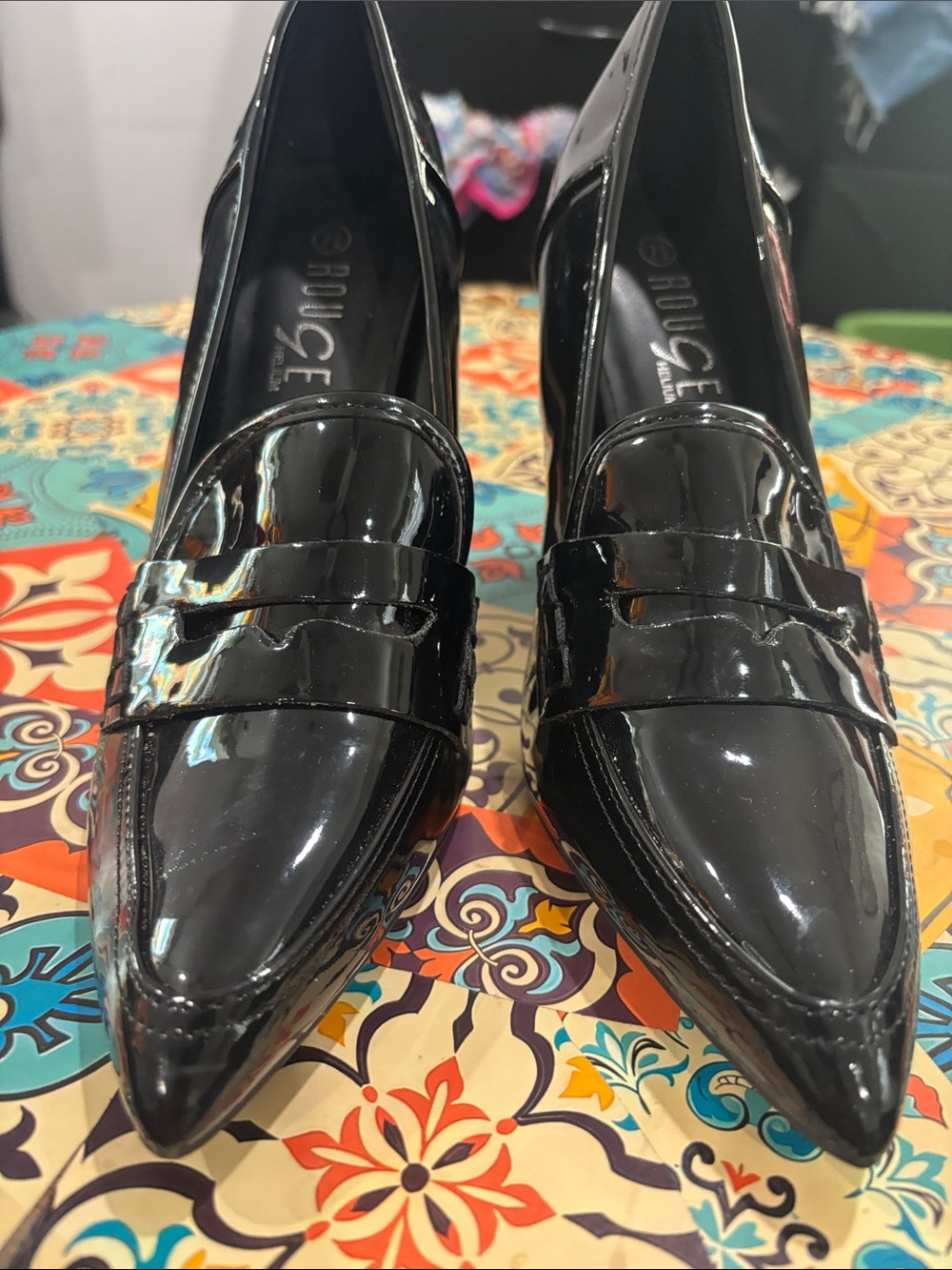 Rouge Helium Black Patent Pointed Toe Loafers